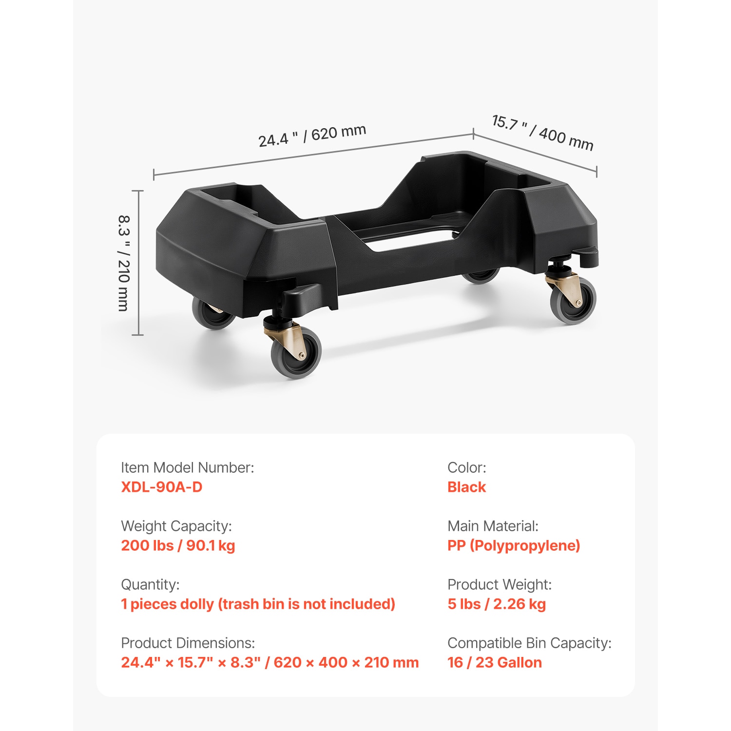 Slim Trash Can Dolly For 16 And 23 Gallon Bins Heavy Duty_voghion.com